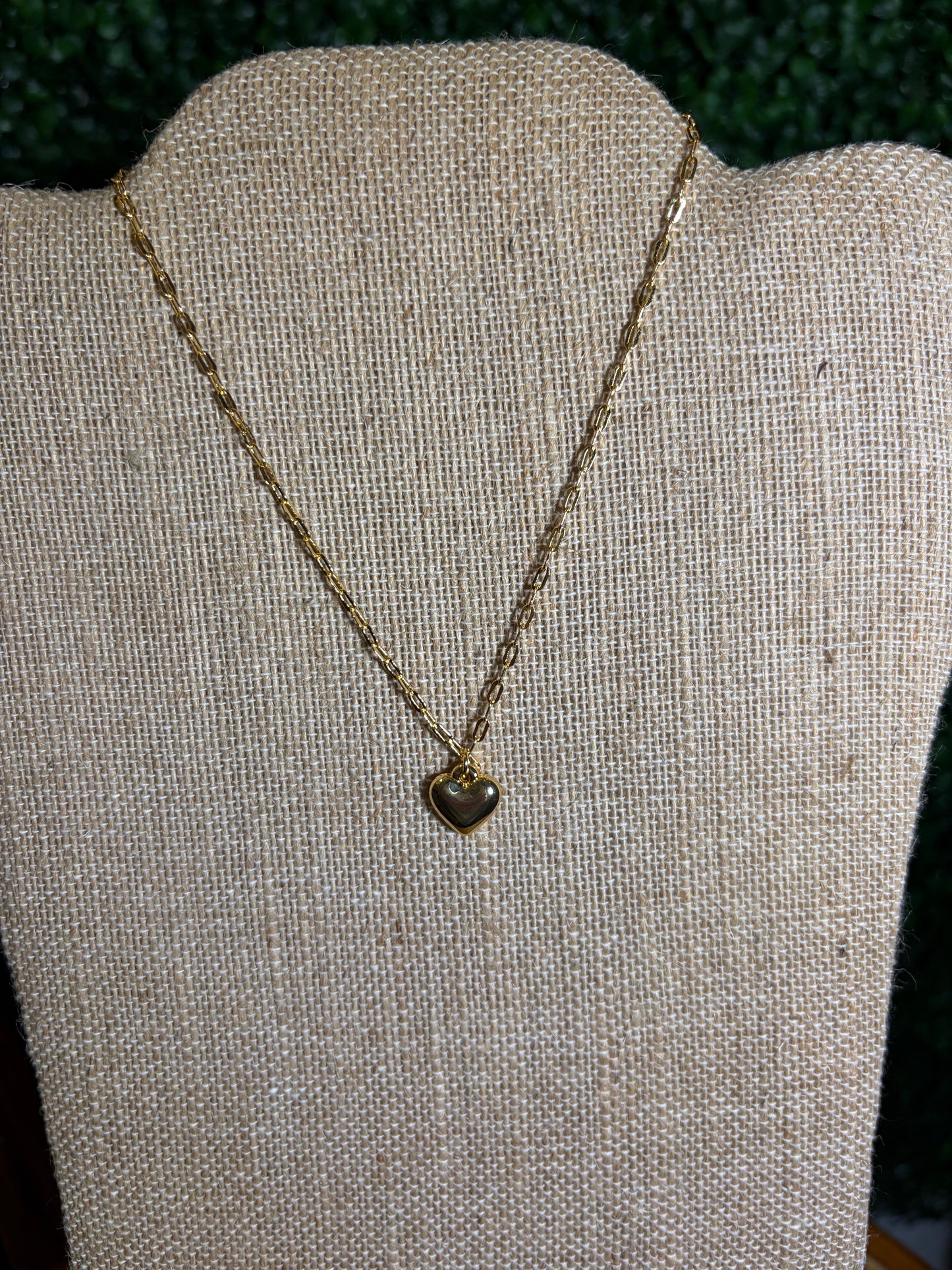 Paperclip Chain Necklace with Gold Bubble Heart