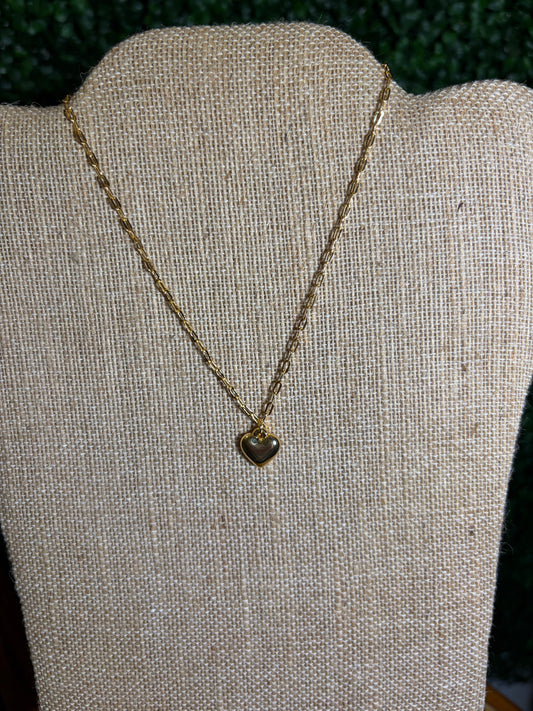 Paperclip Chain Necklace with Gold Bubble Heart