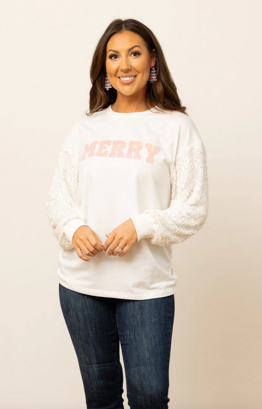 Merry Sequin Sleeve Sweatshirt