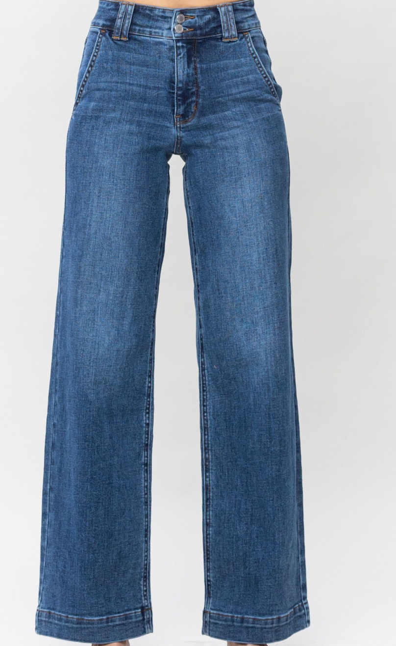 Judy Blue Double Button Wide Leg Jeans