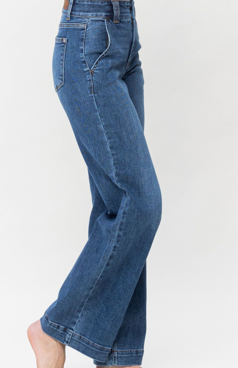 Judy Blue Double Button Wide Leg Jeans