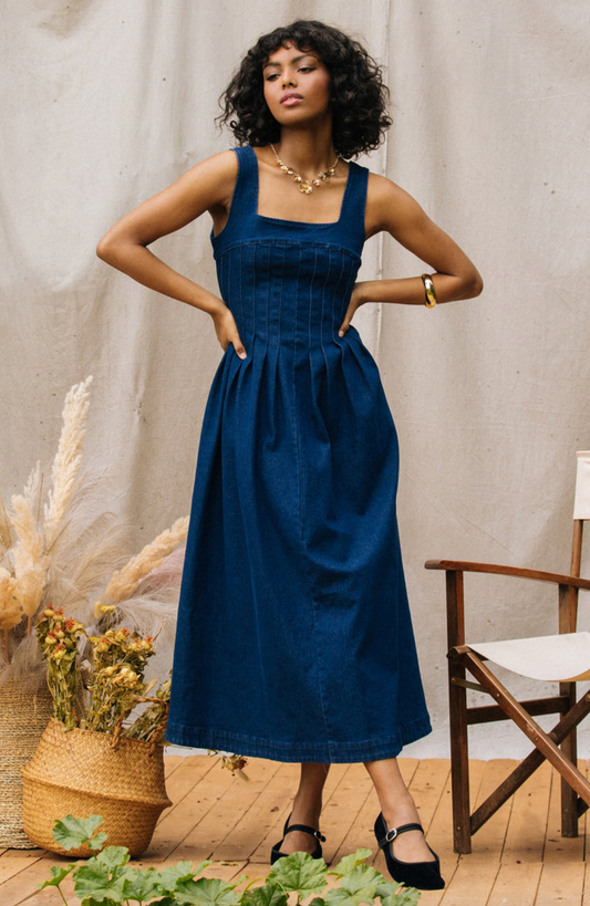 Morgan's Pleated Denim Dress