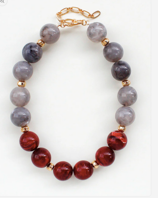 Maroon + Grey Stone Necklace