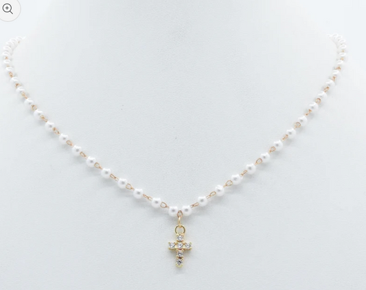 Pearl + Cross Delicate Necklace
