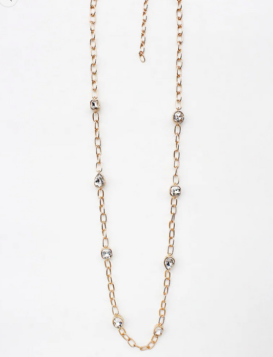 Gold Open Chain with Clear Stones Necklace
