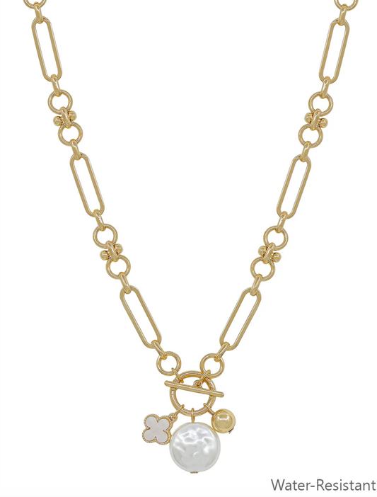 Gold + Pearl Clover Necklace