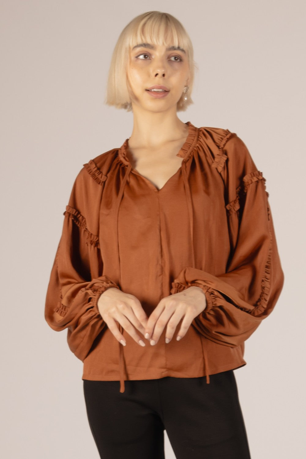 Kam's Satin Ruffled Boho Top