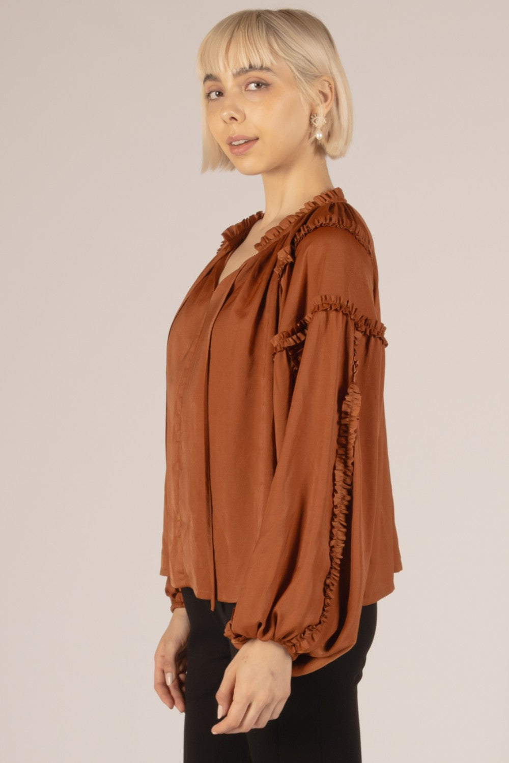 Kam's Satin Ruffled Boho Top