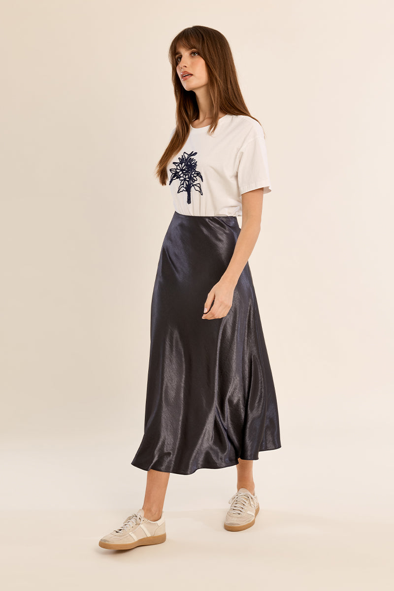 Gunmetal Silk Skirt