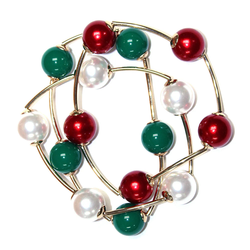 Pearl, Red, and Green Christmas Bracelets