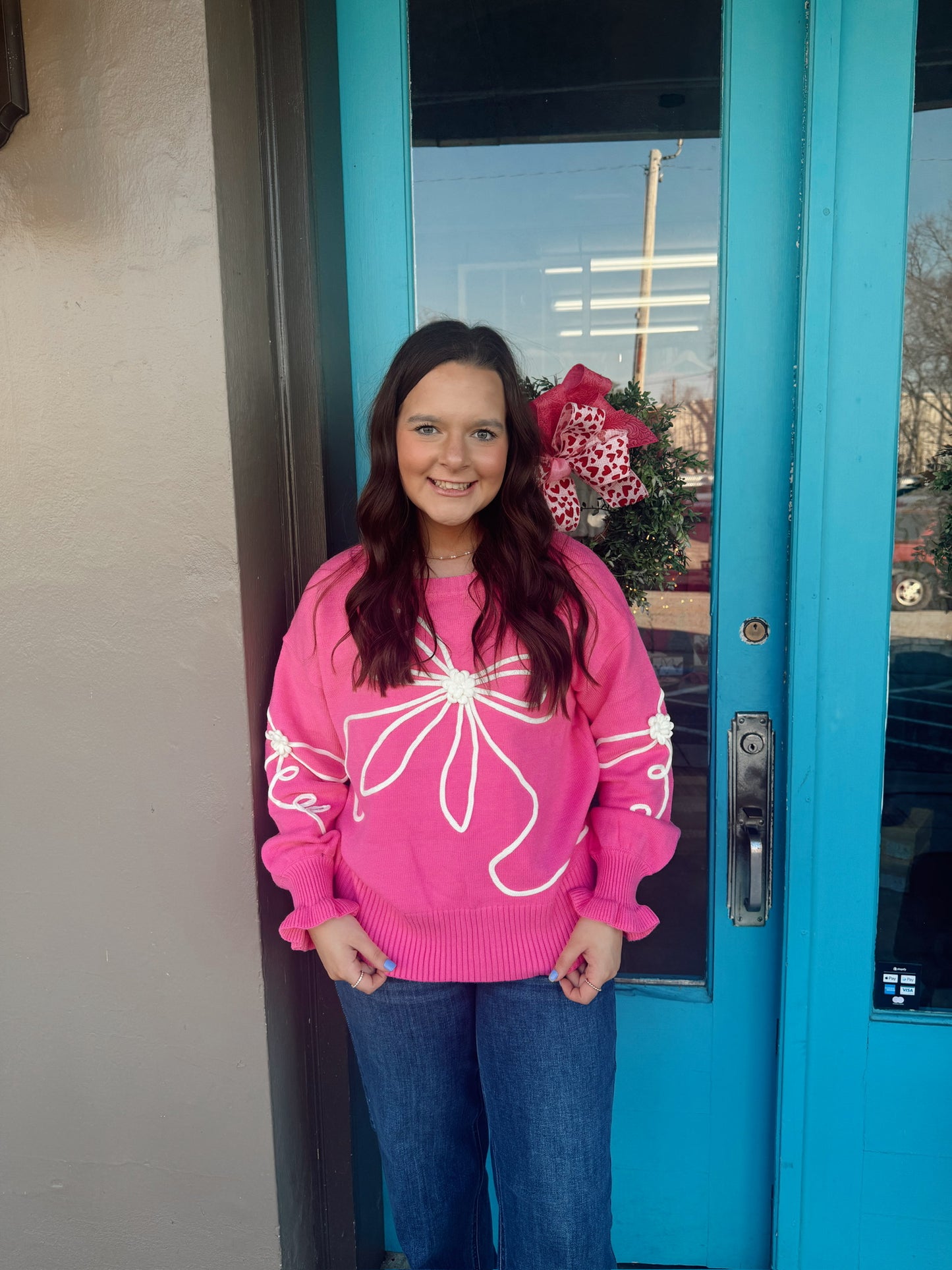 Lacey's Corded Flower Bow Sweater