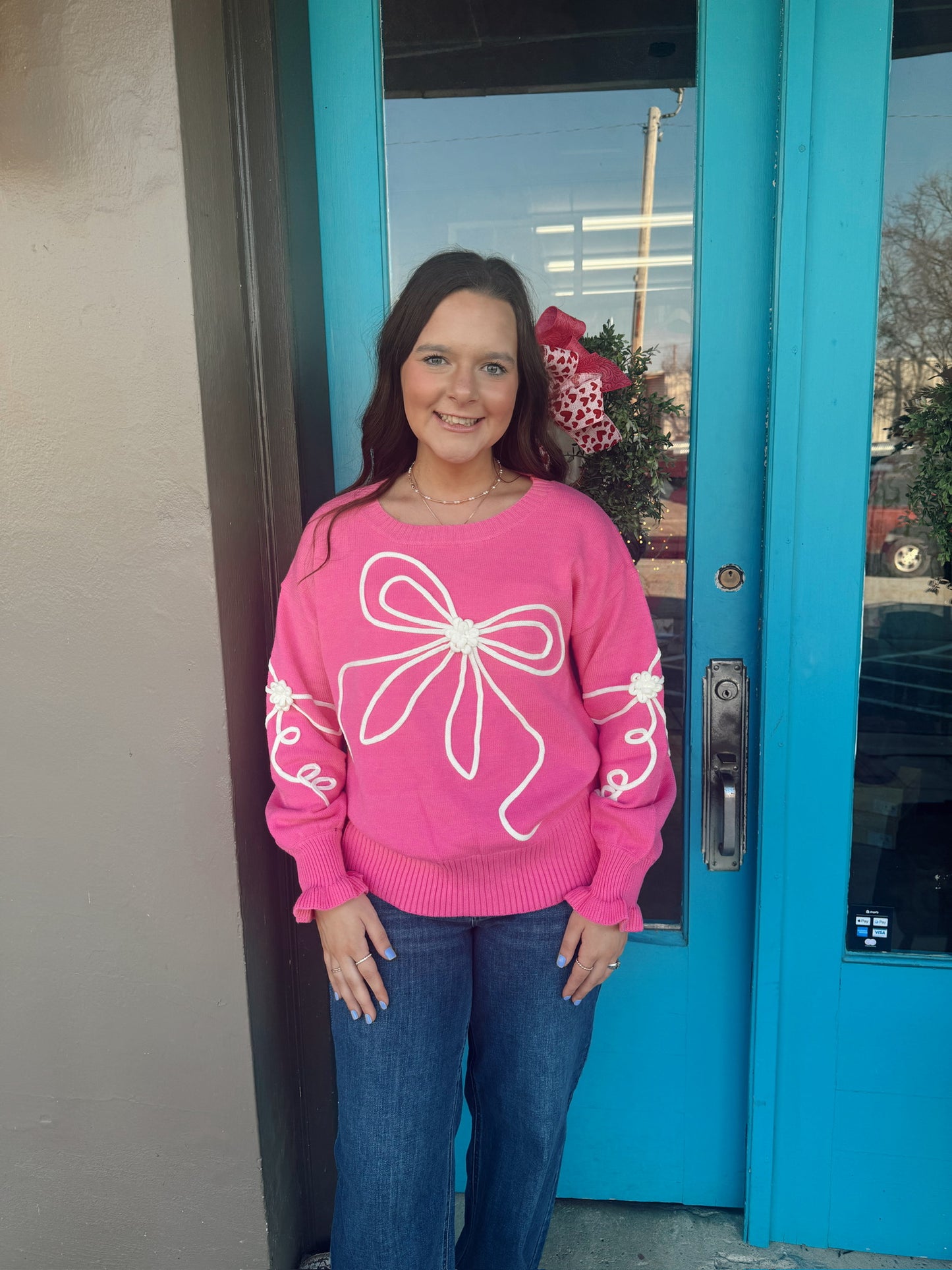 Lacey's Corded Flower Bow Sweater