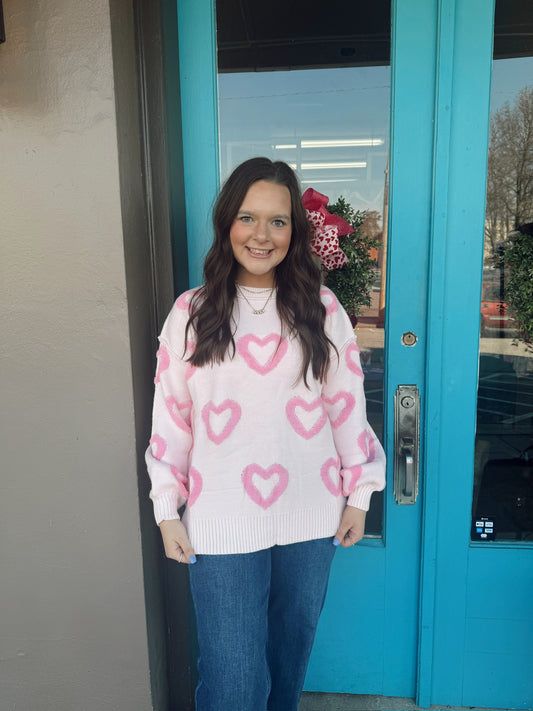 Baby Pink Bubble Heart Sweater