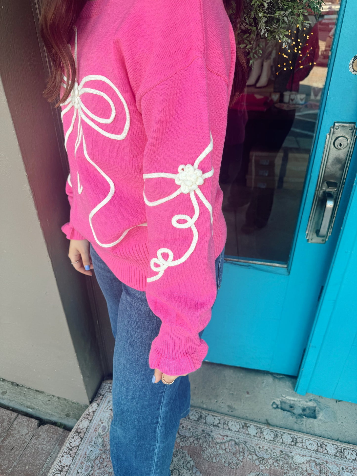 Lacey's Corded Flower Bow Sweater