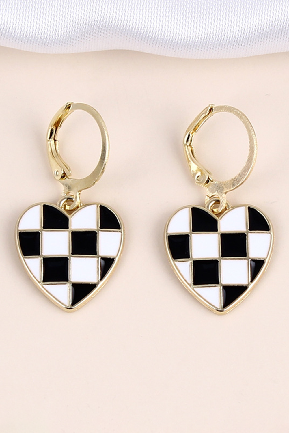 Checkered Heart Shape Hoop Earrings