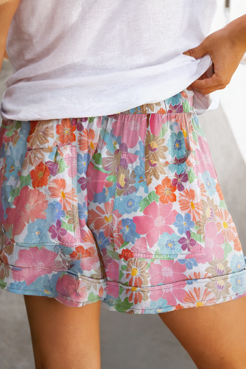 Spring Floral Print Lace-up Shorts