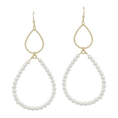 Pearl Beaded Double Teardrop 2" Drop Earring