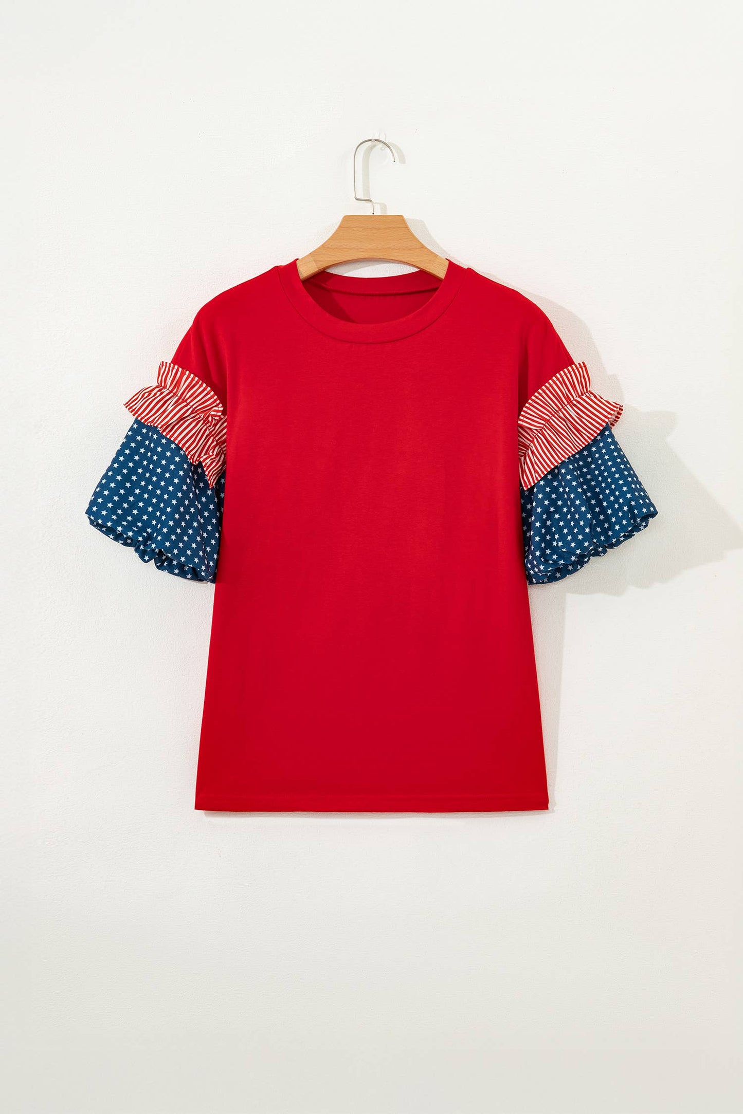 4th of July Stars Stripes Short Puff Sleeve Top