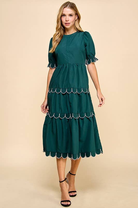 Darla's Scallop Green Puff Sleeves Dress