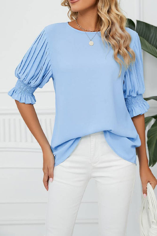 Plain Jane Pleated Blouse with Pretty Sleeve