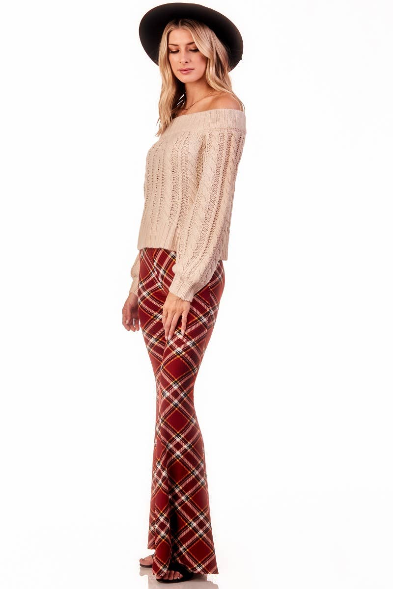 Plaid Wide Leg Flare Pant