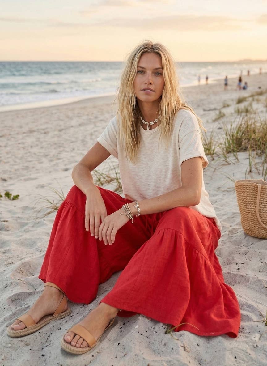 Linen Wide Leg Palazzo Pants