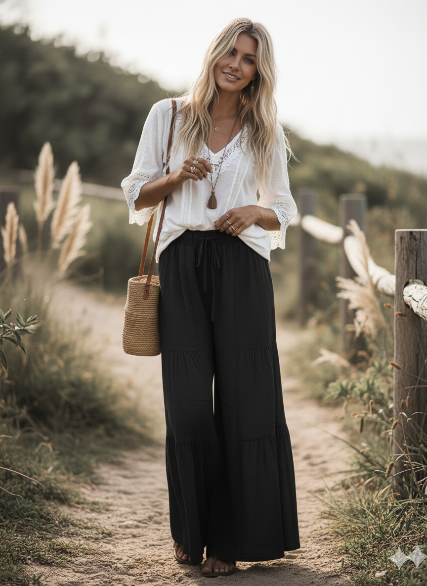 Linen Wide Leg Palazzo Pants