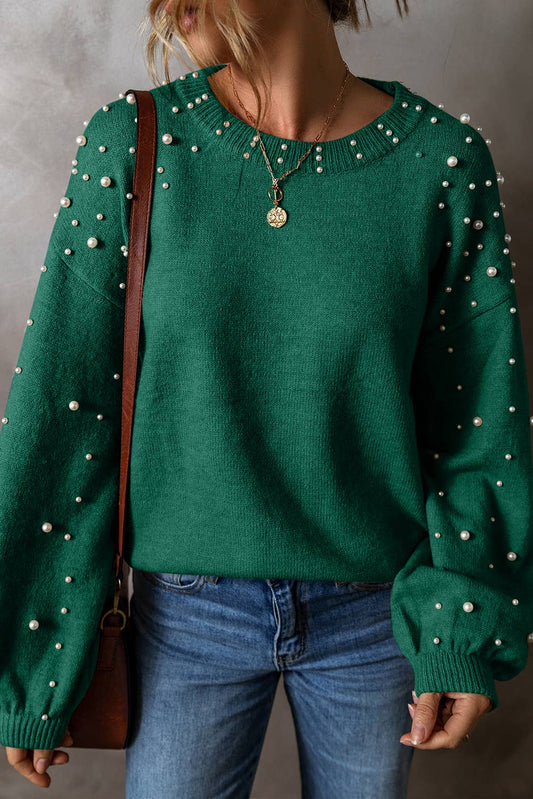 Emerald and Pearls Pullover Sweater