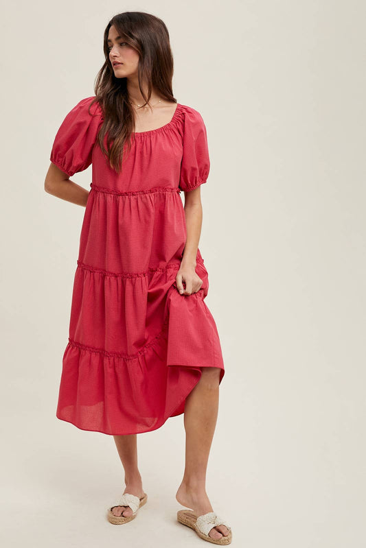Sweet Pink Gingham Midi Dress
