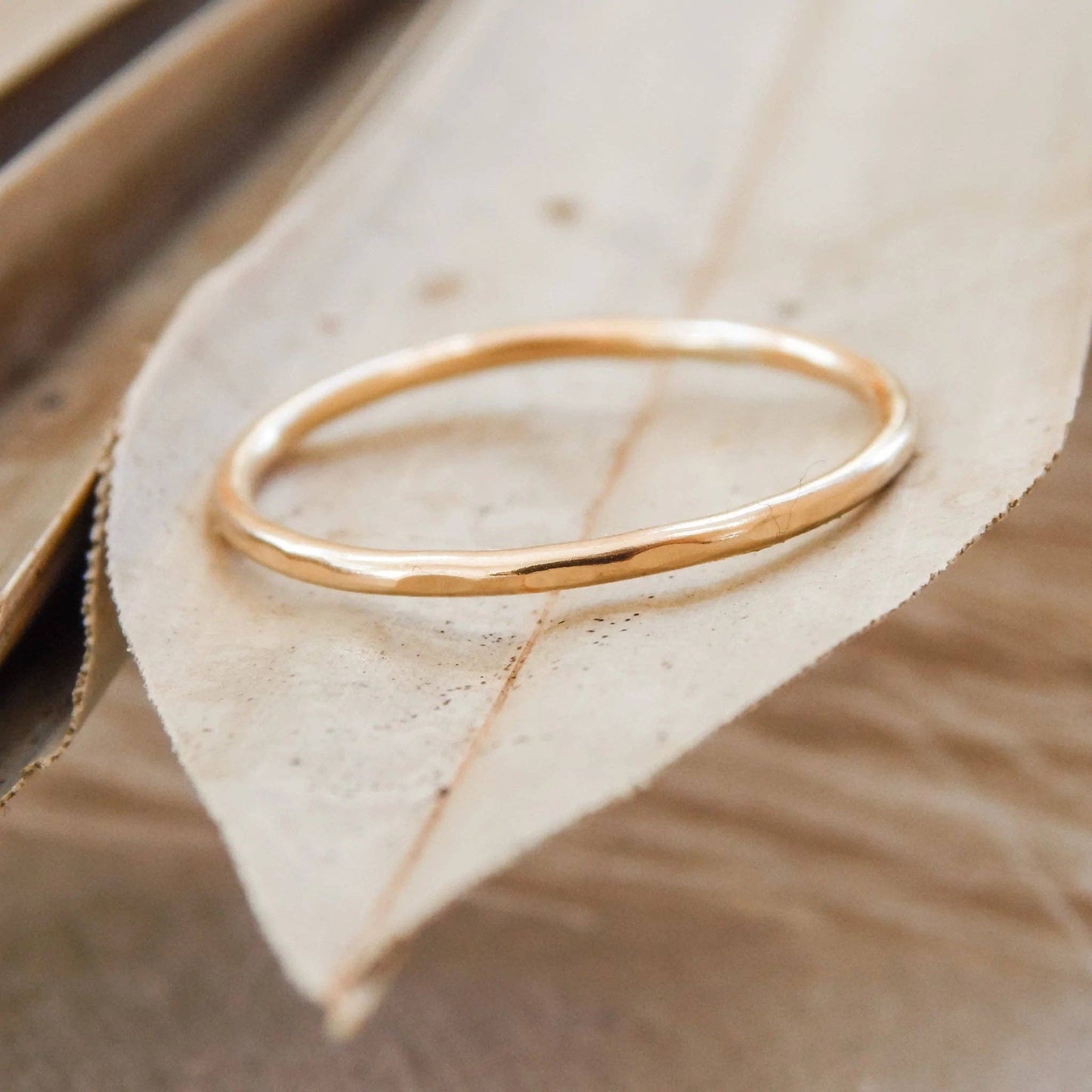 Thin Hammered Band Stacking Rings - Waterproof, Open Sizing