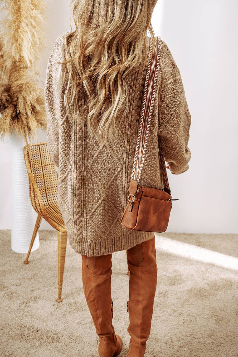 Cable Knit Drop Shoulder Sweater Dress