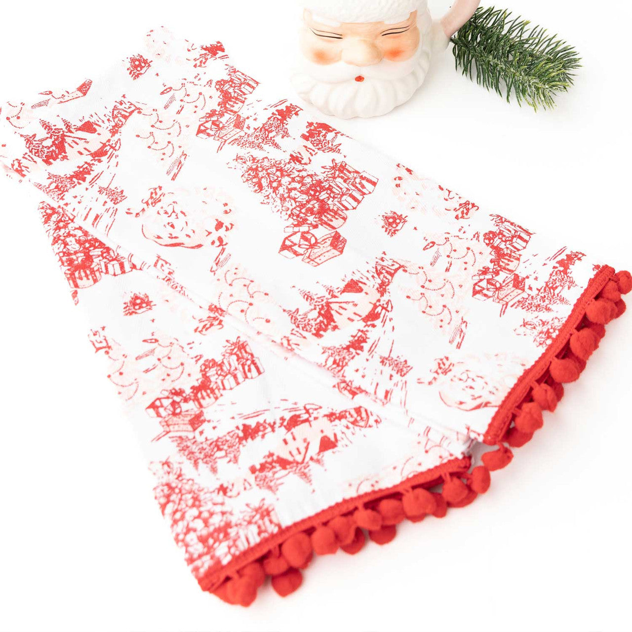 Santa Toile Pom Pom Towel Set