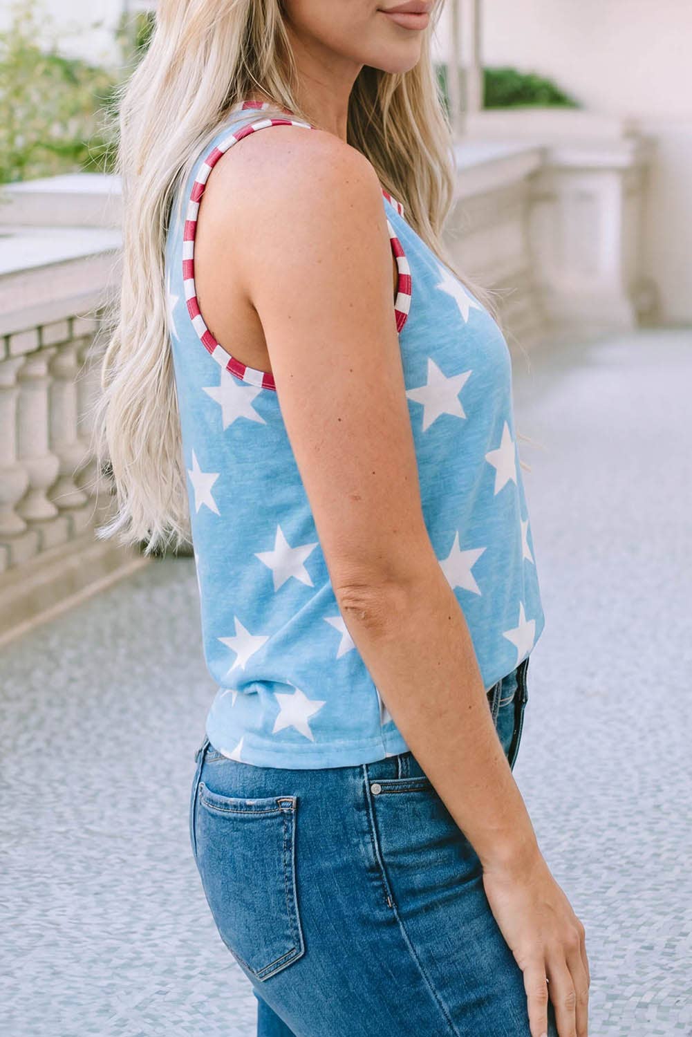 Fourth of July Star Striped Round Neck Tank Top