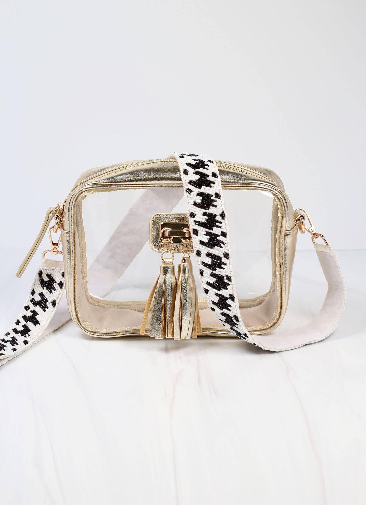 Houndstooth Beaded Crossbody Strap