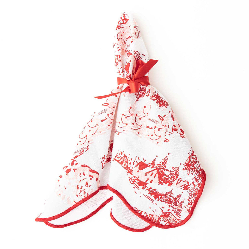 Santa Toile Scallop Napkins Set