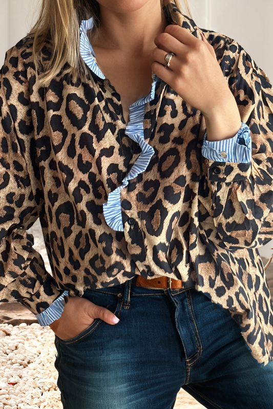 Leopard + Blue Trim Top