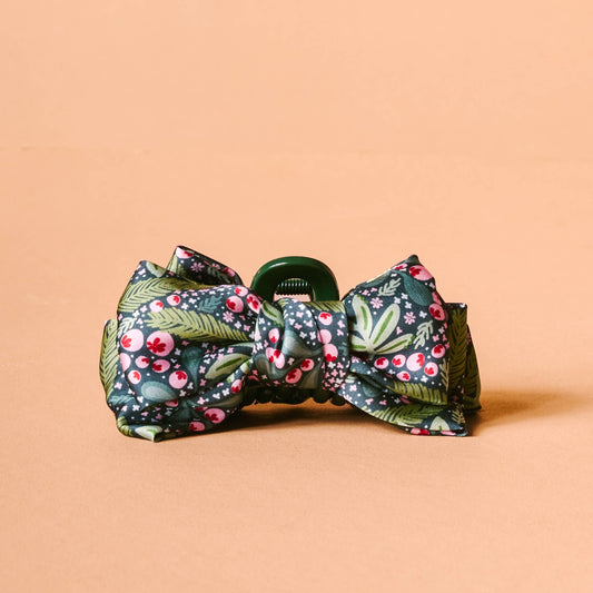 Jolly Sprig Mini Satin Bow Claw Clip