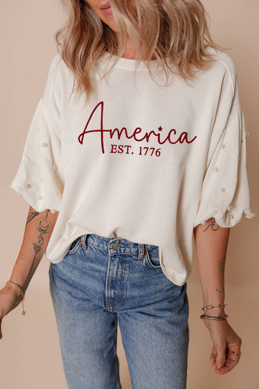 America Embroidered Pearl Top