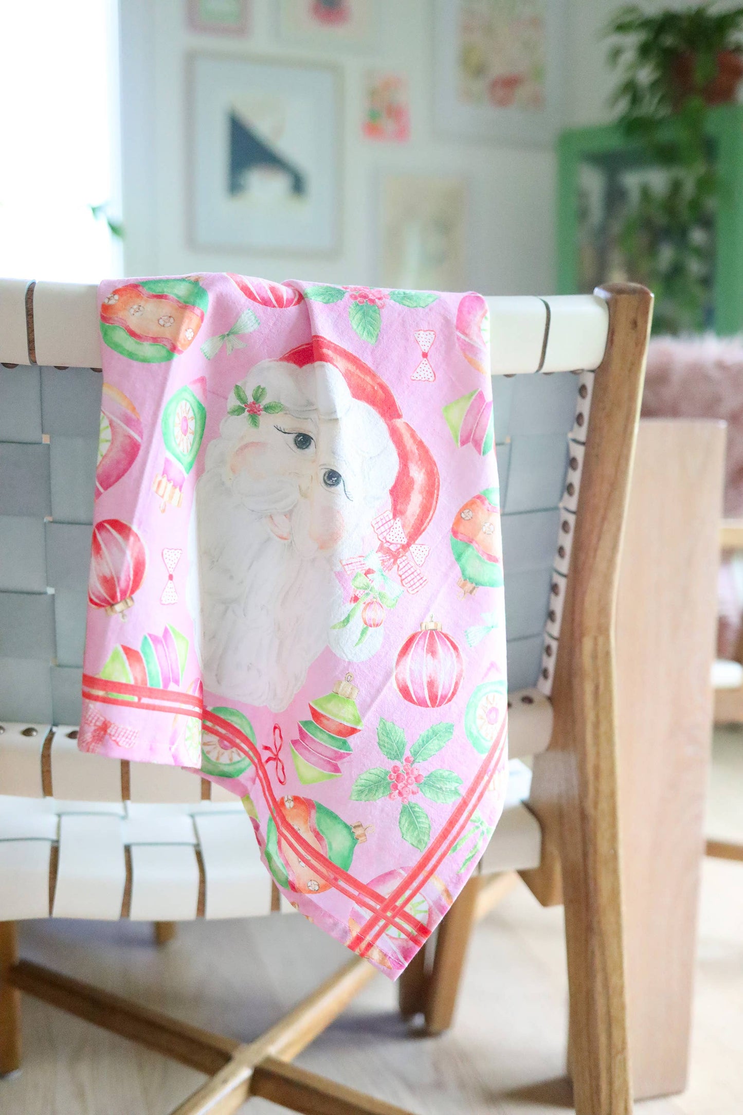 Pink Santa Tea Towel