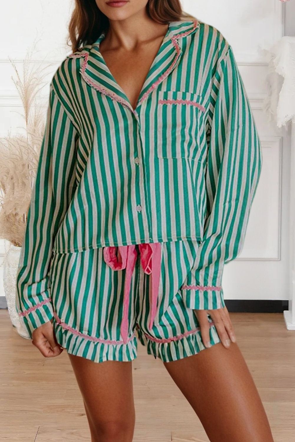 Striped + Ribbon PJ Set