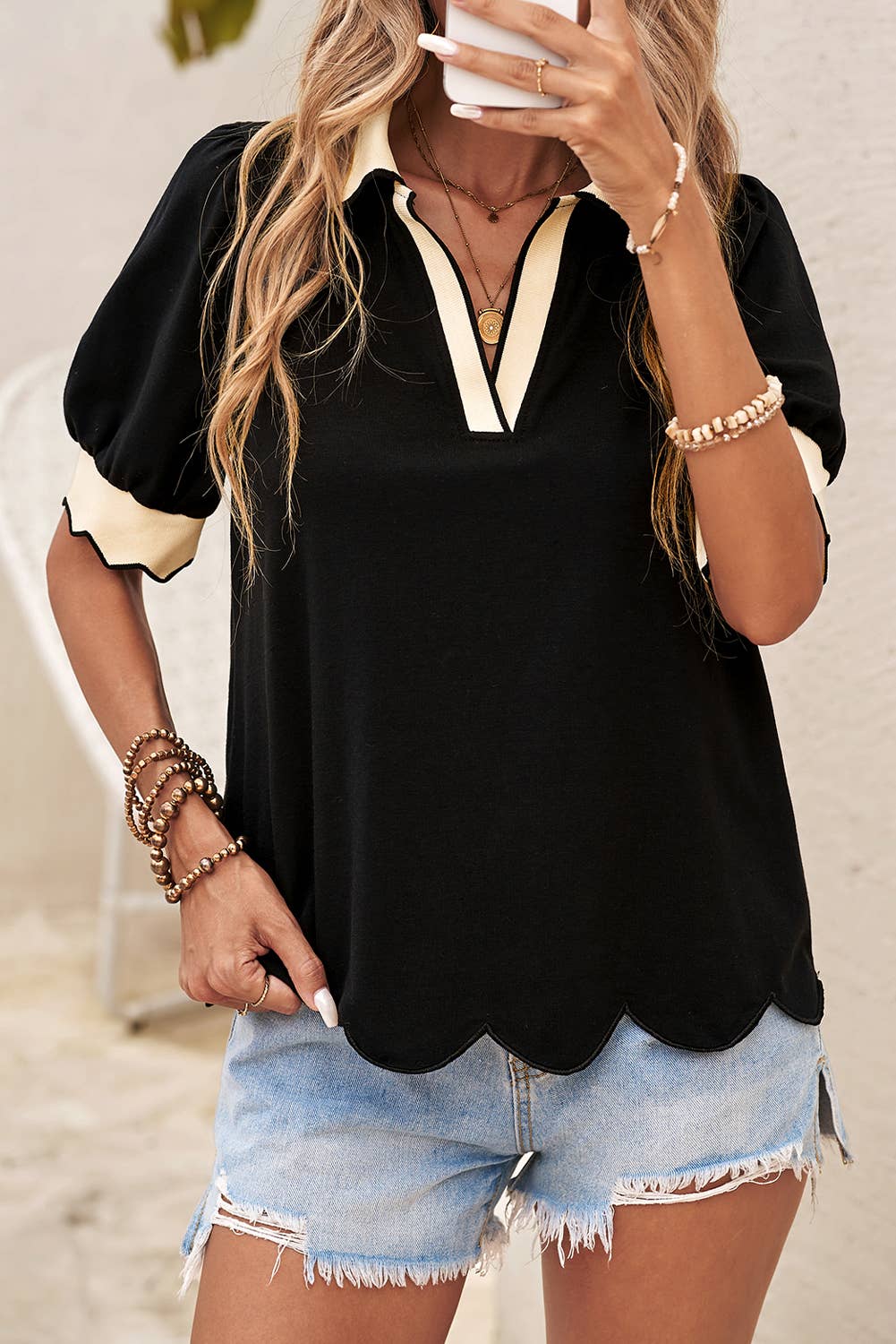 Connie's Contrast Collared Blouse