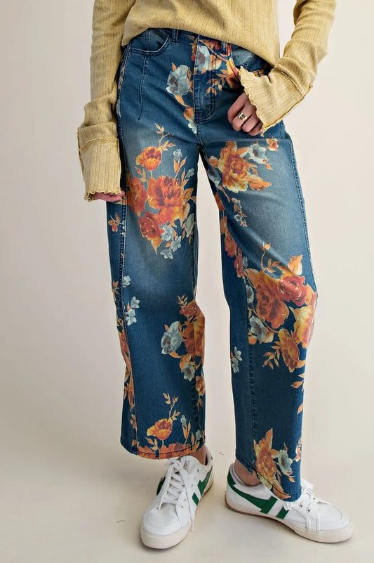Olivia's Floral Barrel Jeans