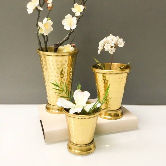 Gold Hammered & Beaded Vases