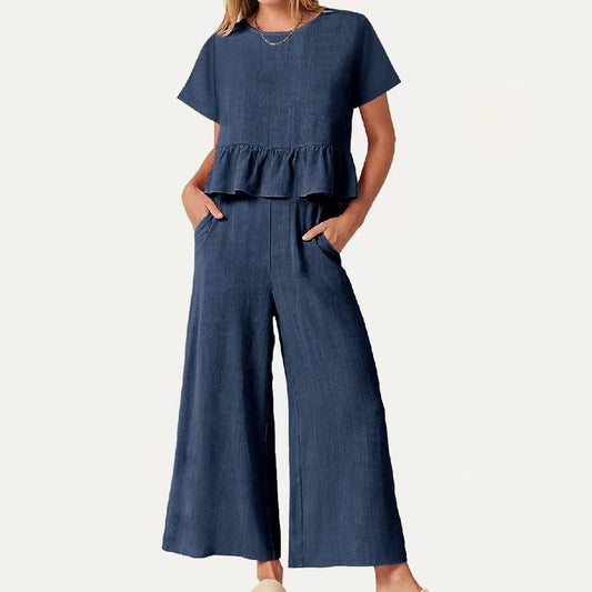 Love Life Short Sleeves Top and Wide-Leg Pants