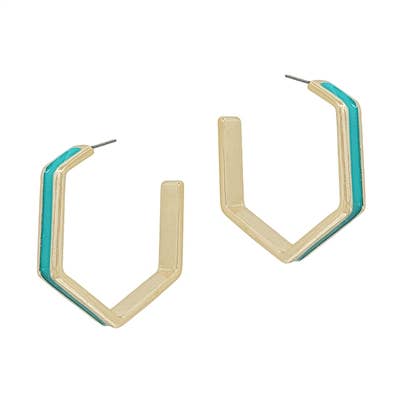 Teal Color Coated Metal Hexagon 1.75" Earring