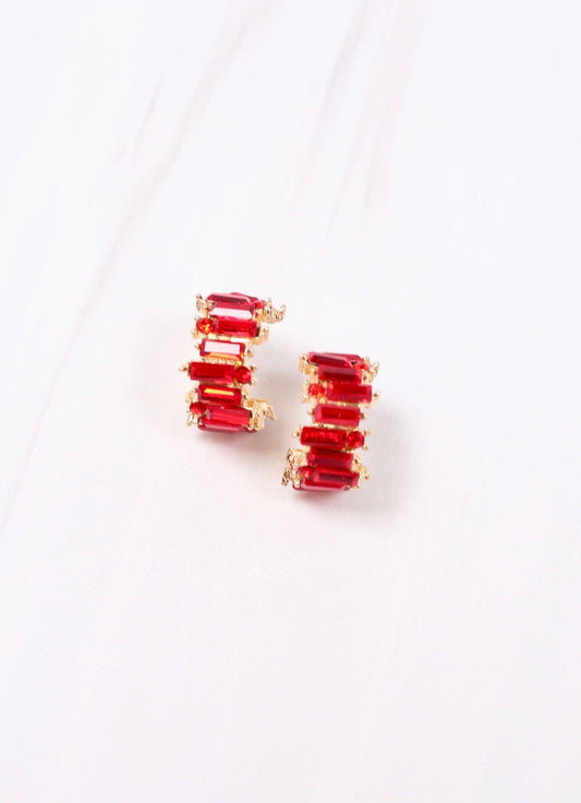 Goldstein Stone Hoop Earring RED